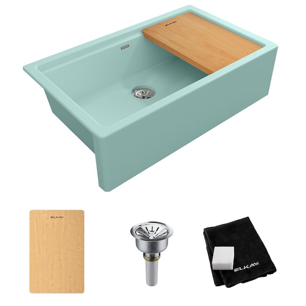 Quartz Luxe 35.9X21.5X9 Sngbwl Apron Sink+Pd Mint Creme